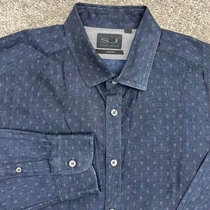 Sand Jeans Lavato Blue Print Cotton Button Up European Men’s Shirt sz 42 L